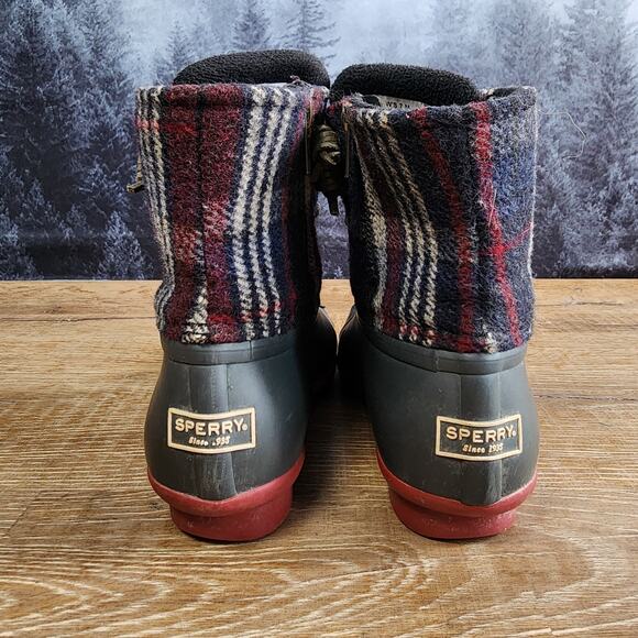 Sperry Plaid Fleece Ducks Rain Boots | Women's 7M - Picture 8 of 12